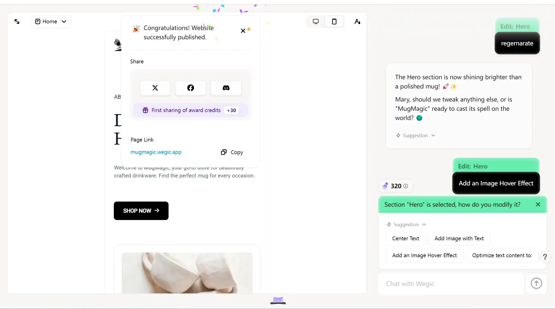 wegic chat-based customization interface