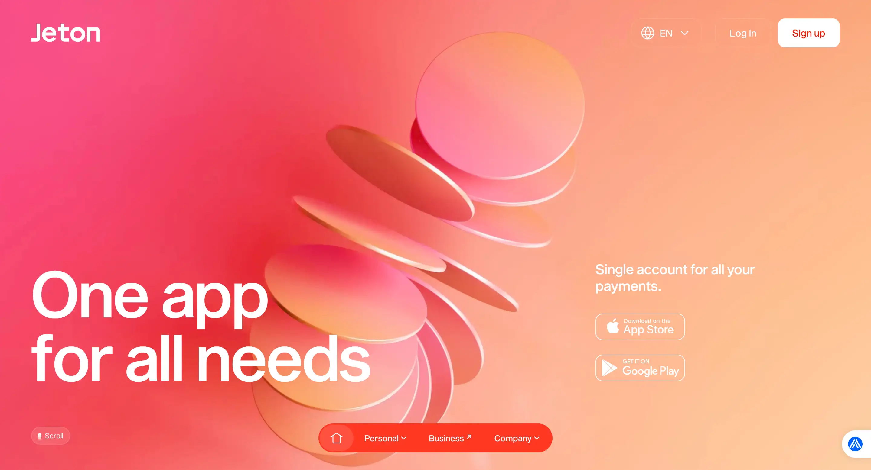 jeton pink-themed landing page