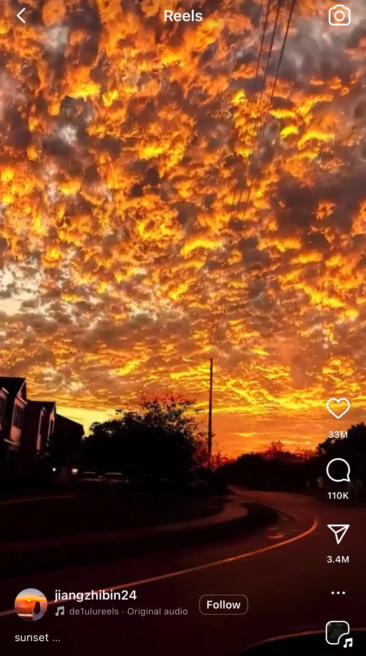 most liked instagram post with reel of an ethereal sunset