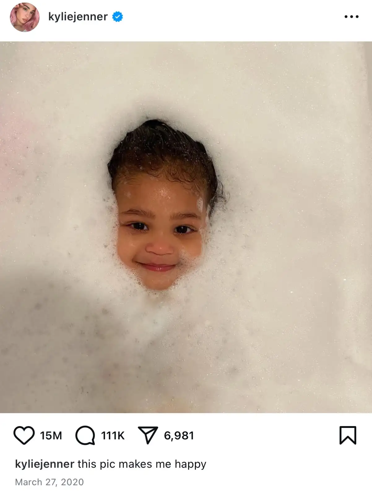 Stormi's cute face on Instagram