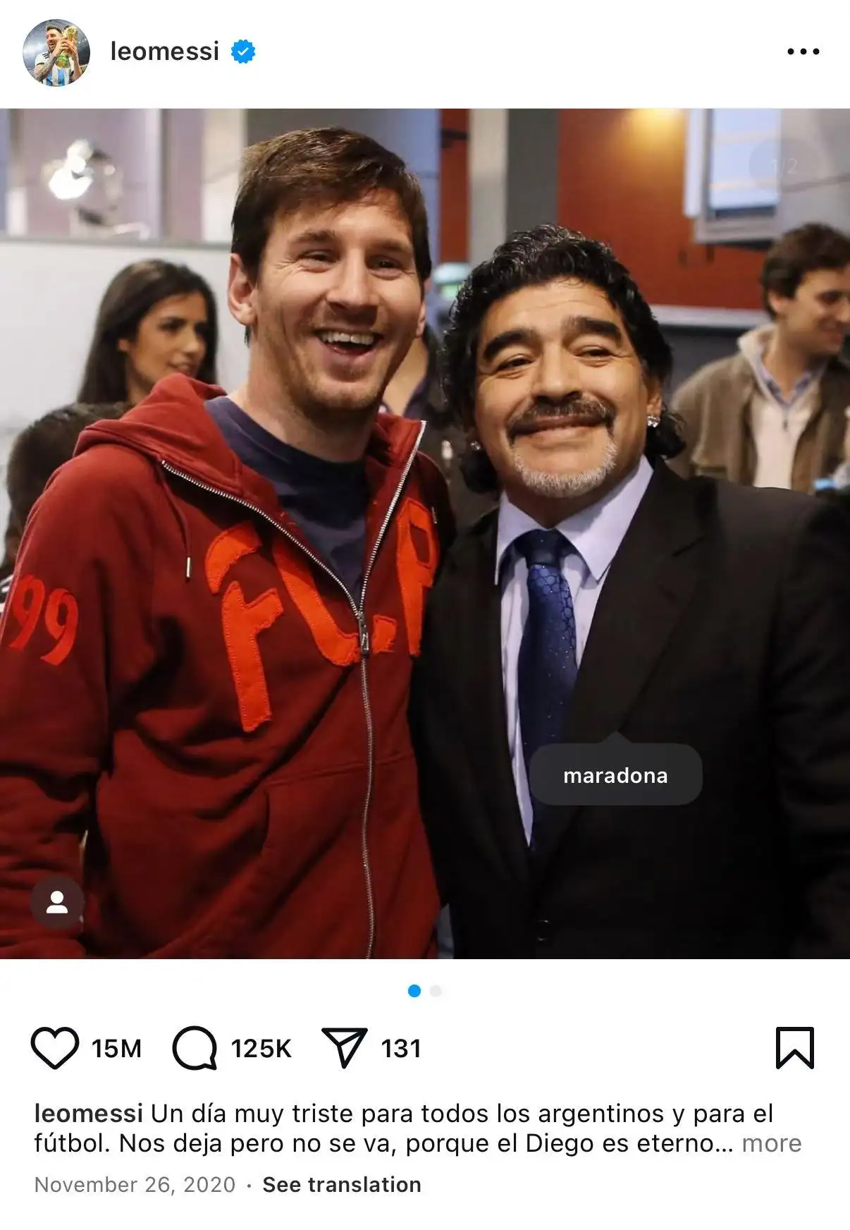 Leo Messi mourns Maradona on Instagram