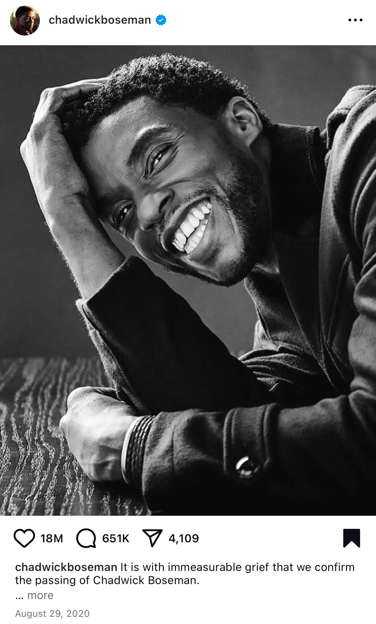 Chadwick Boseman's obituary on Instagram