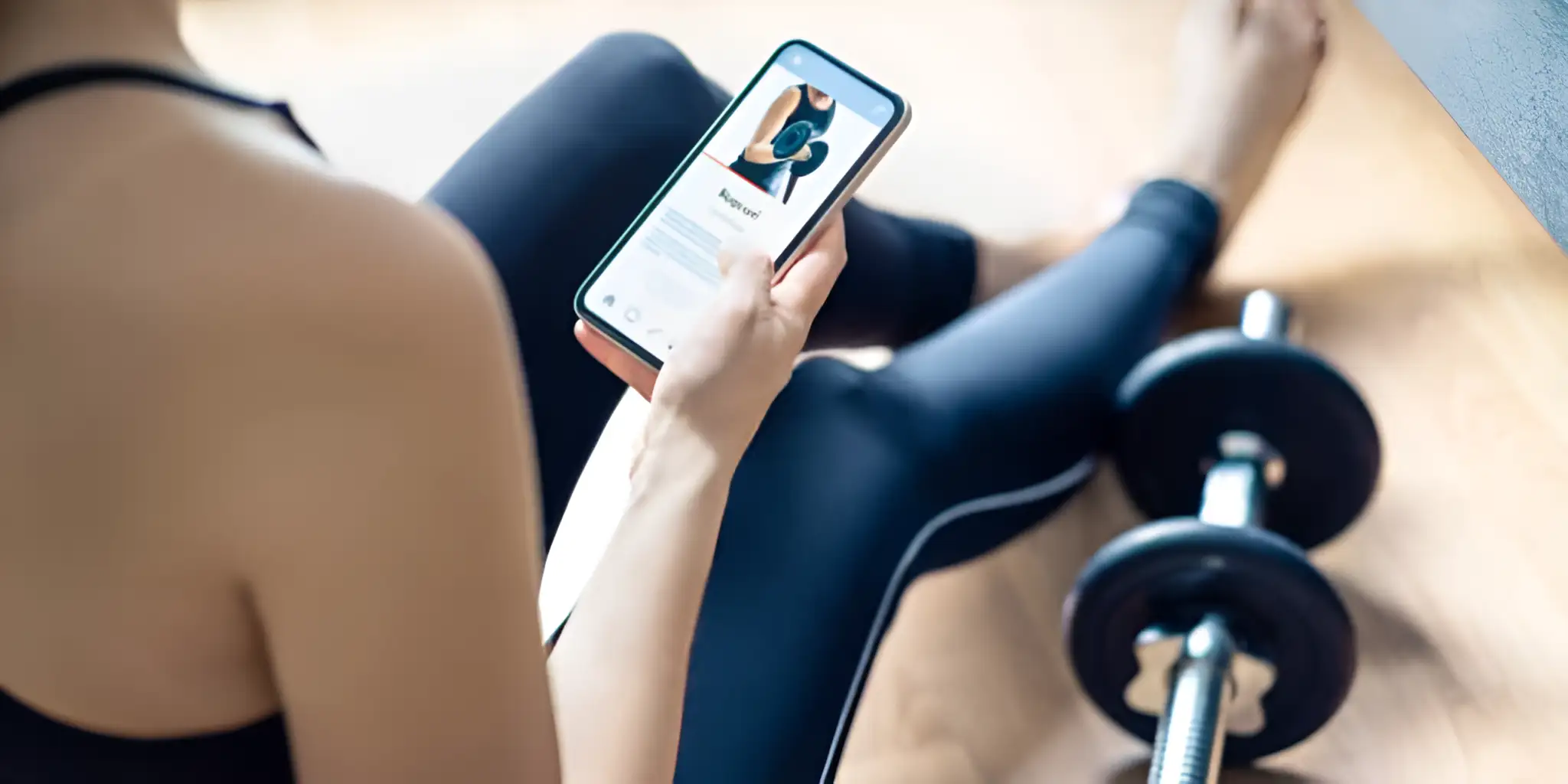 woman sitting and watching fitness tutorial video