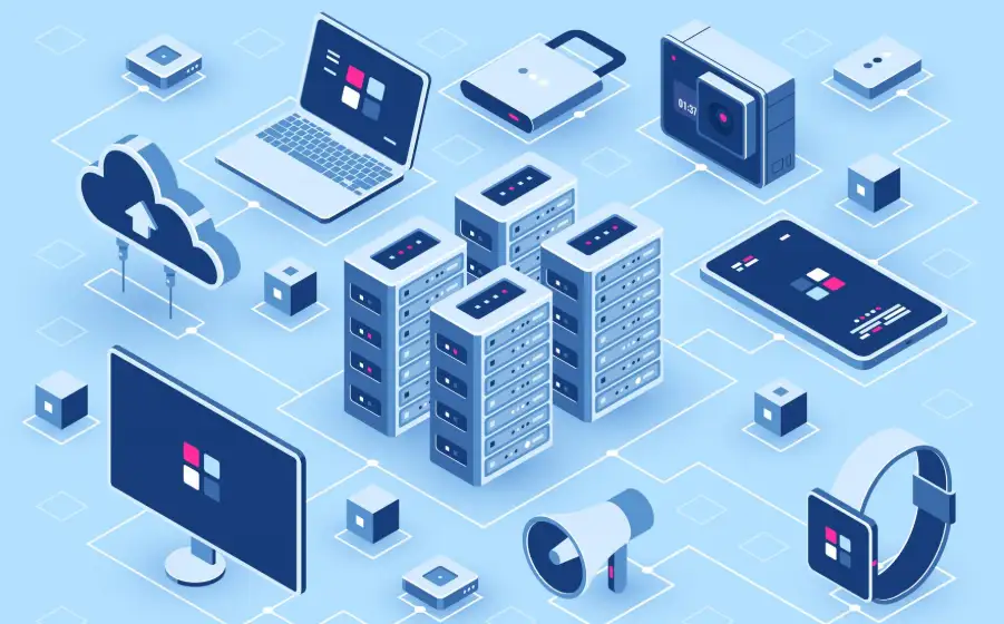 a data center transmitting data to electronic devices