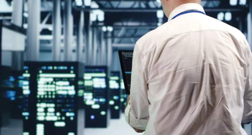 a network provider's technician working in a data center