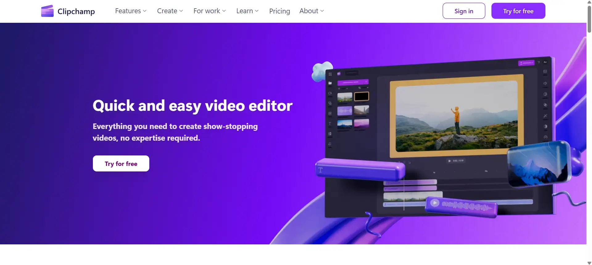 clipchamp homepage