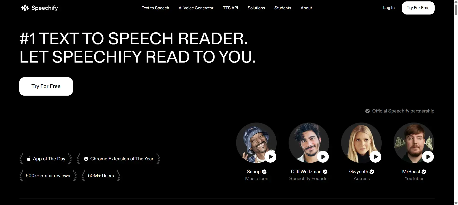 speechify homepage