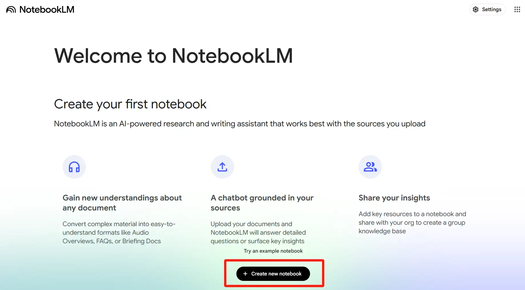 create a new notebook as your workspace