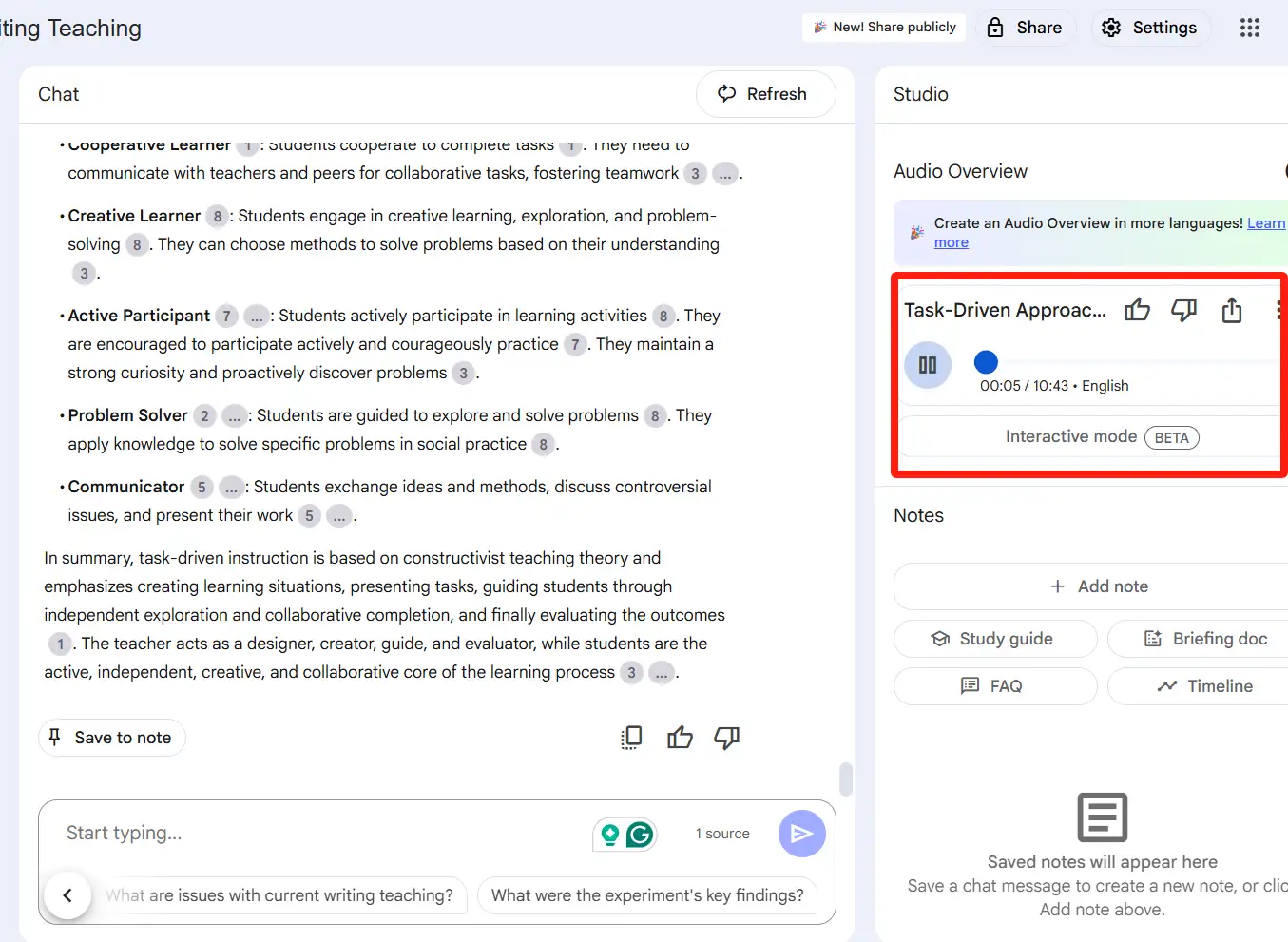 NotebookLM processes your content