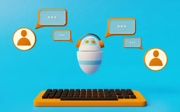 chatbot above keyboard with speech bubbles standing for enhanced ux