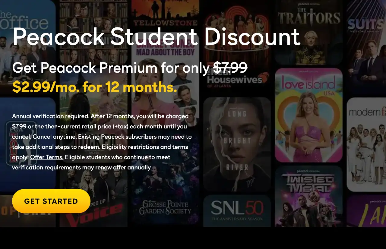 peacock tv student discount