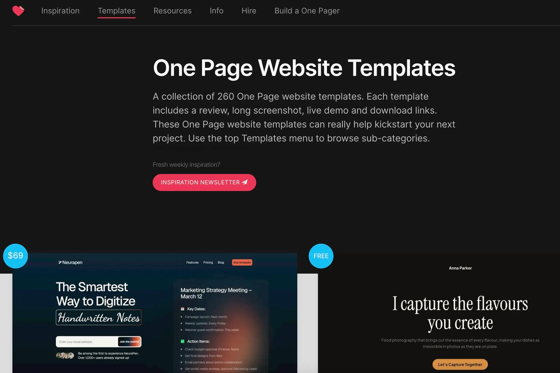 One Page Love homepage