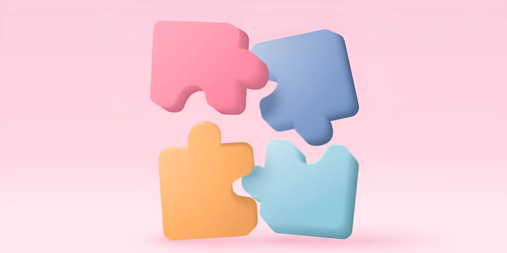 four puzzle pieces of different colors put together