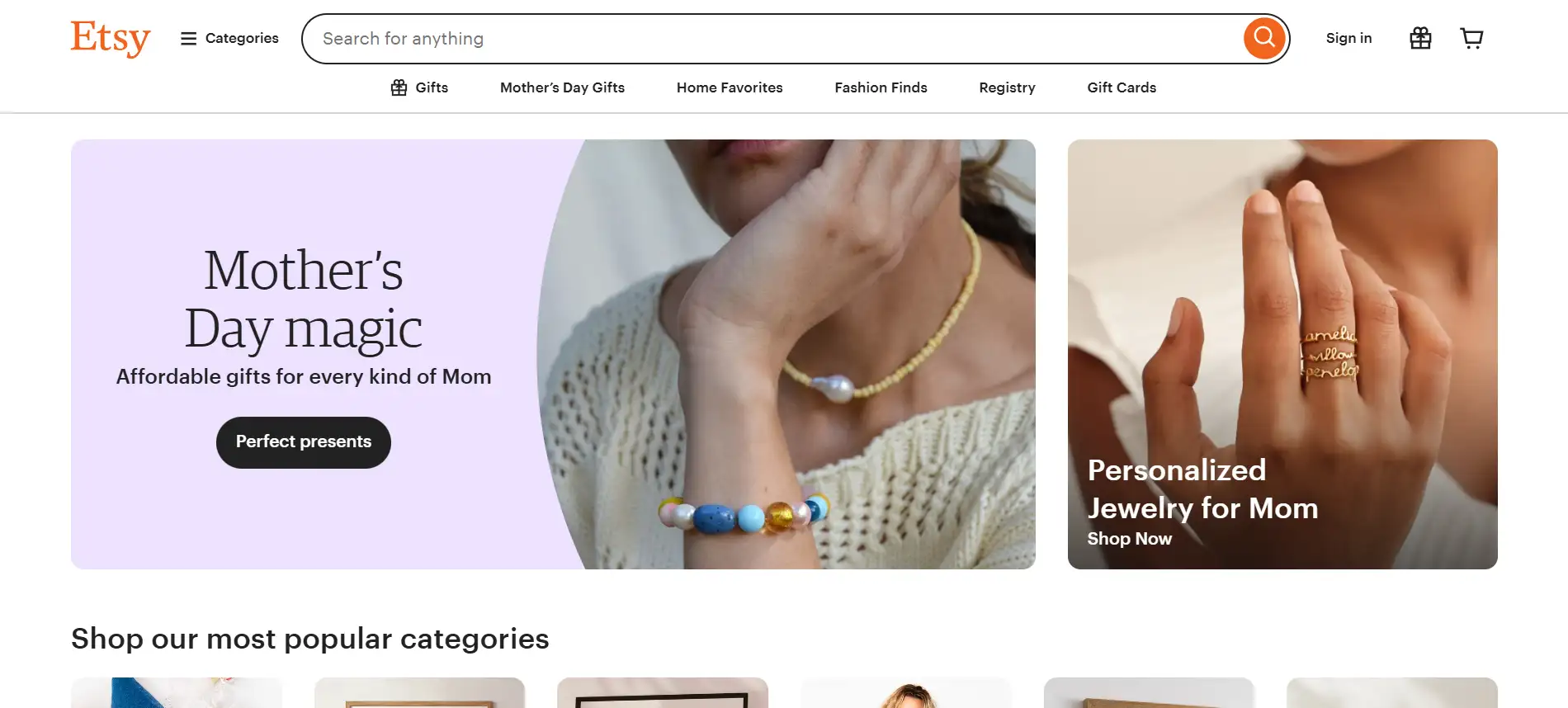 Etsy's homepage