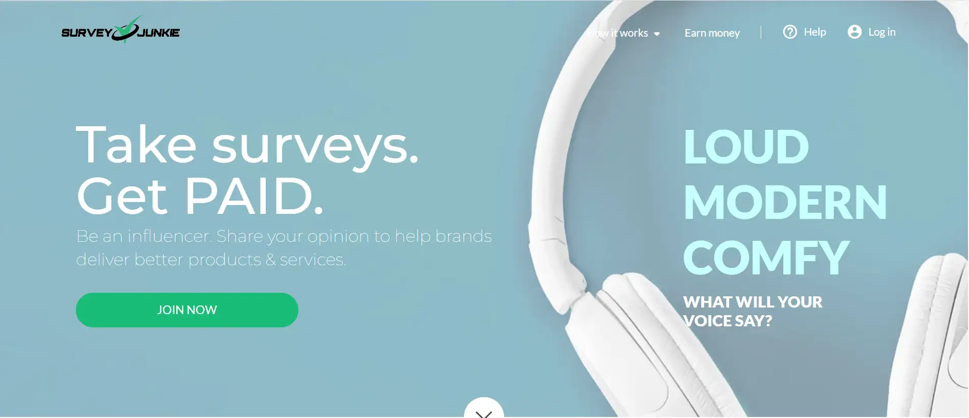Homepage of Survey Junkie