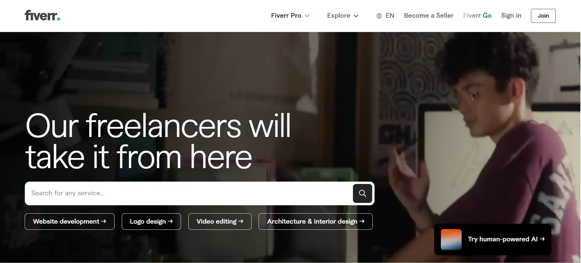 Fiverr's homepage