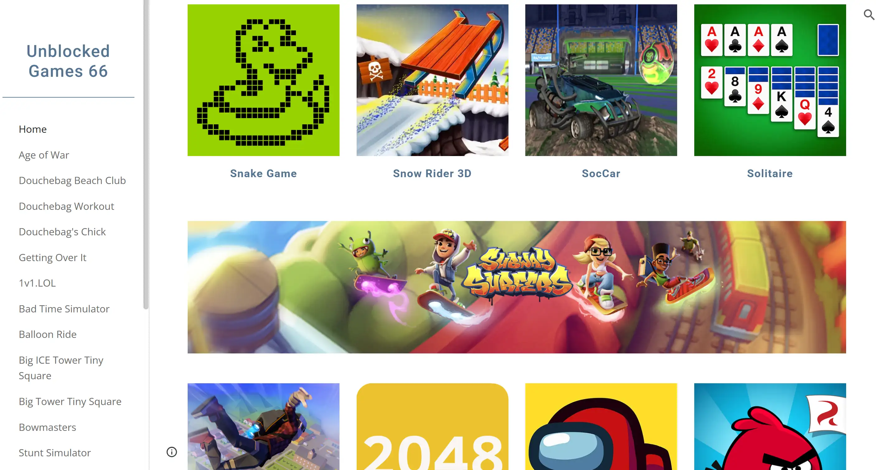 Homepage of unblocked games 66