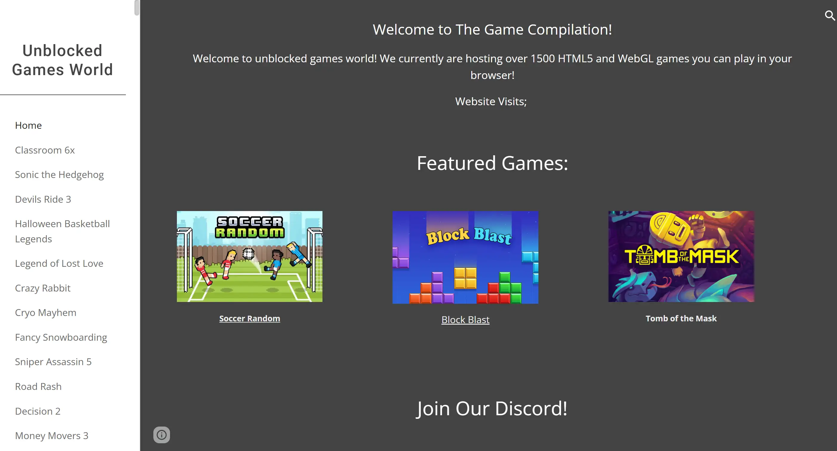 Homepage of Google Sites Gaming Hubs