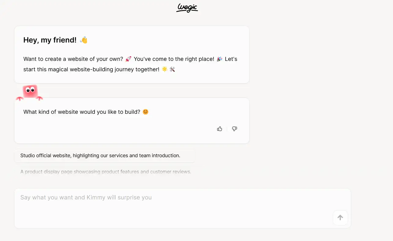 chatting interface for building web pages on Wegic