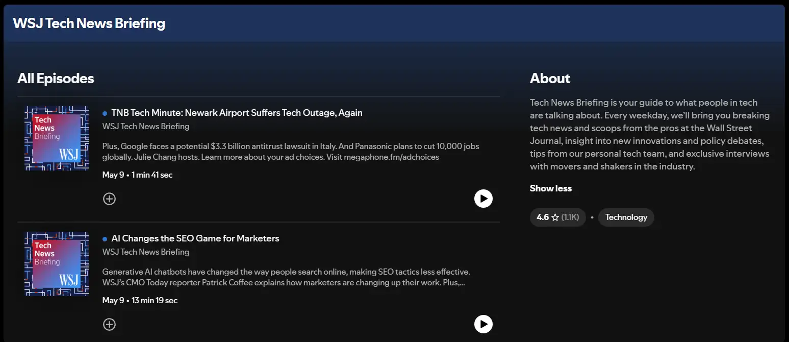 The WSJ Tech News Briefing podcast on Spotify
