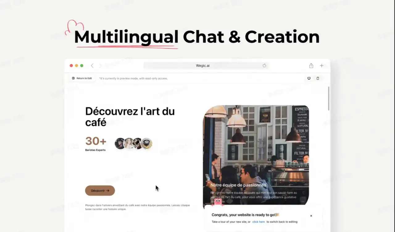 wegic allows sellers to create websites in different languages