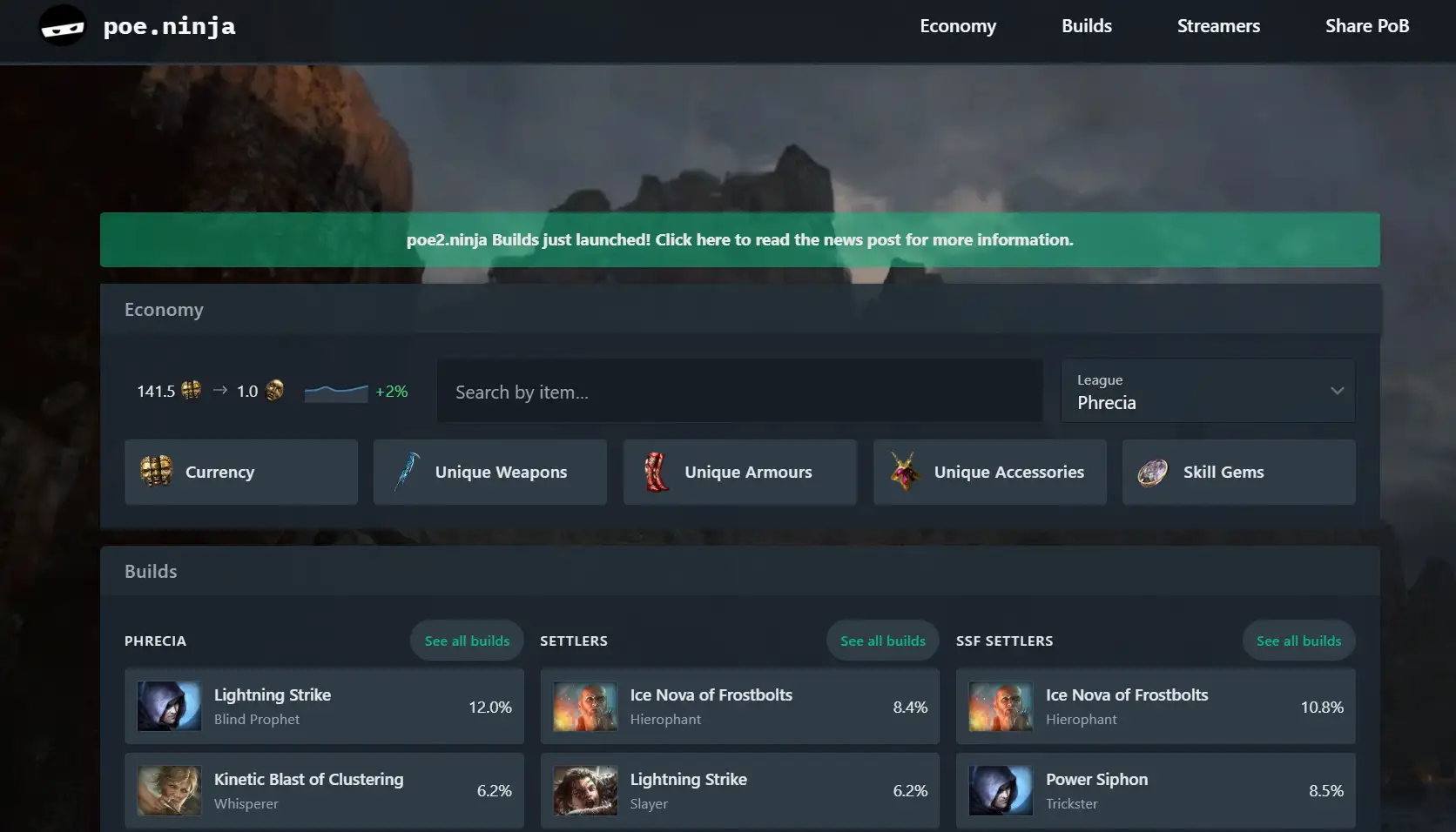 a website about the game PoE