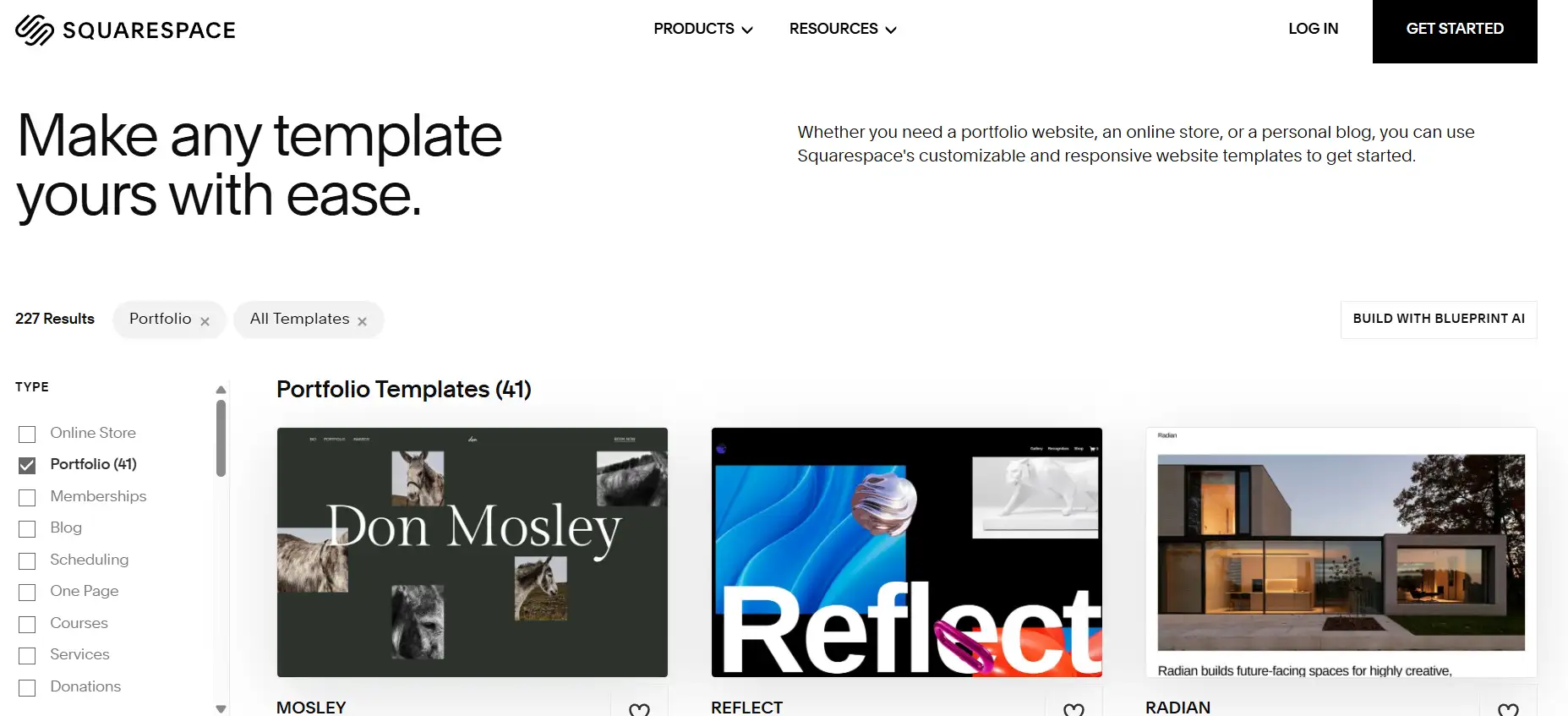 squarespace provides many portfolio-building templates