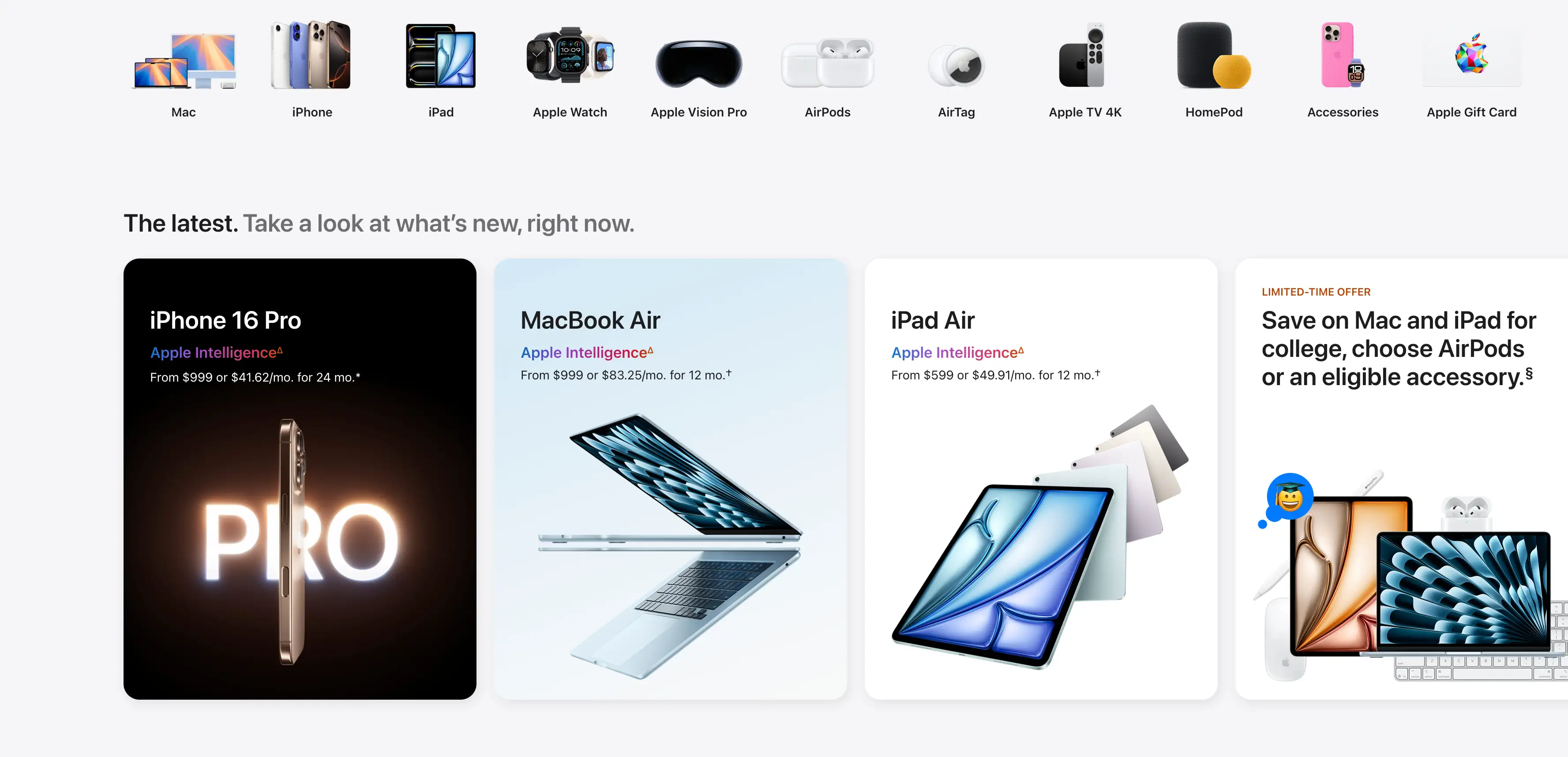 apple products showcase in the official website