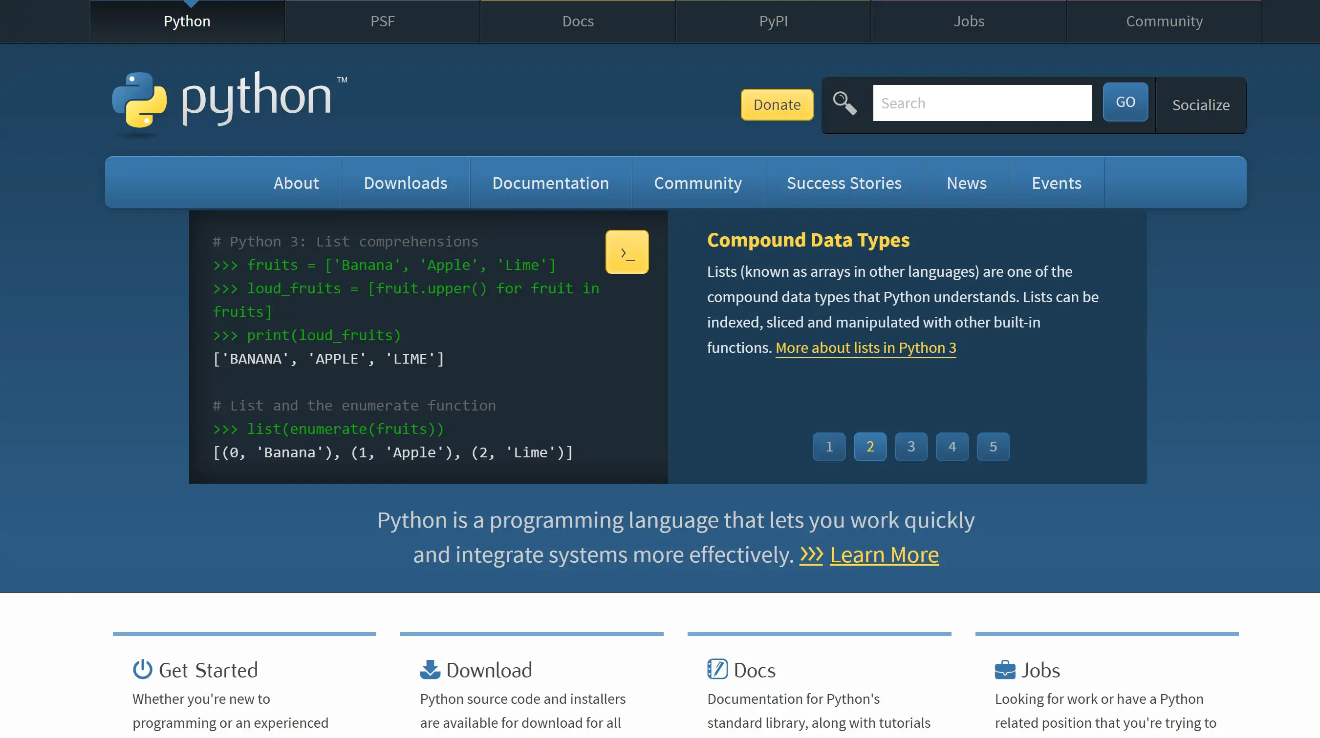 Homepage of Python