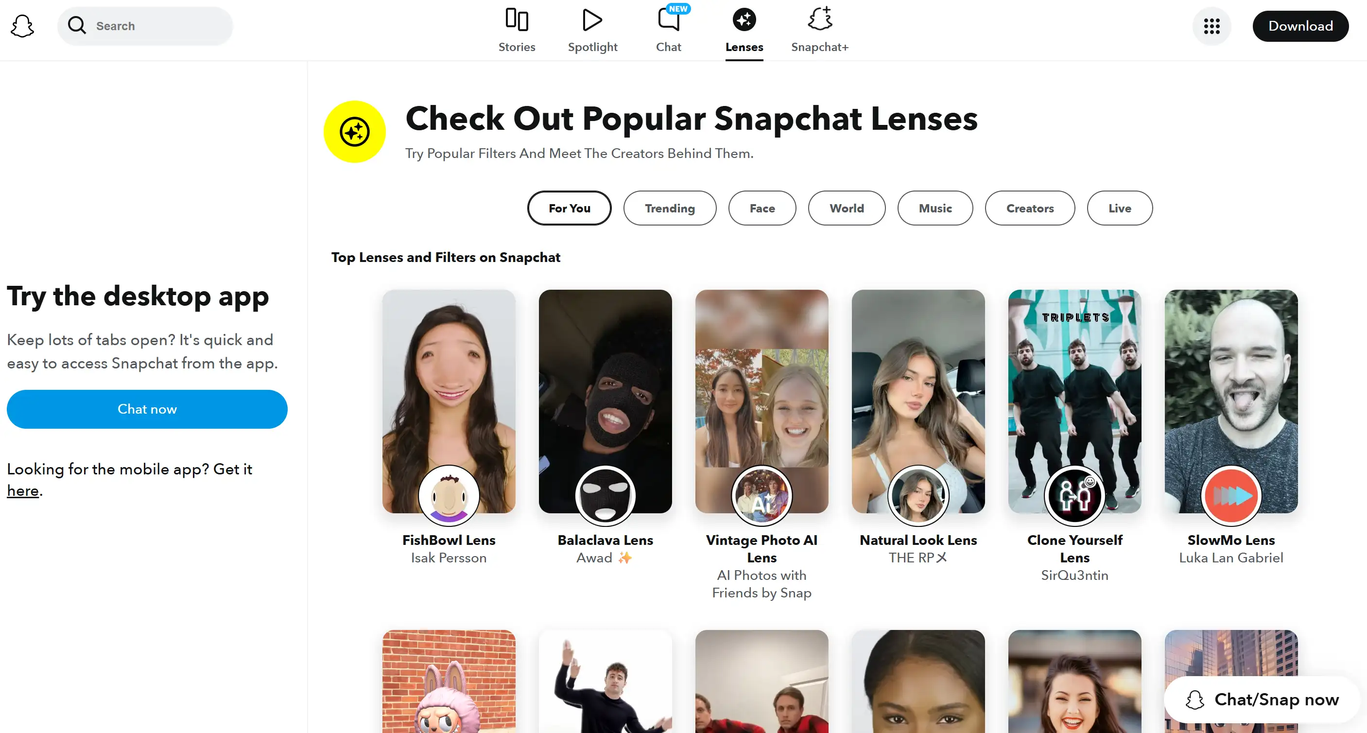 Snapchat Lenses interface on Snapchat Snapchat Lenses interface on Snapchat