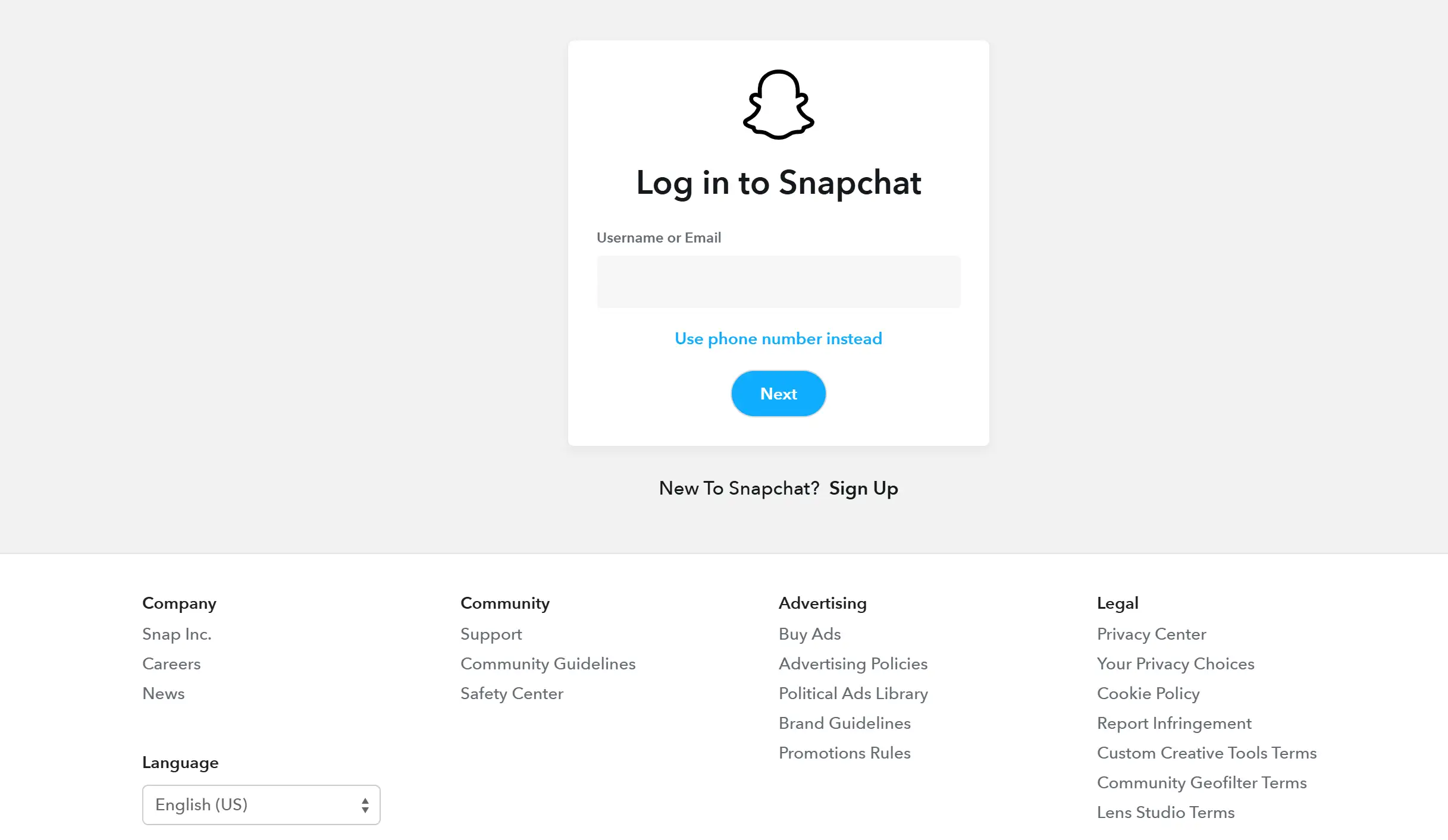 Login page of Snapchat Login page of Snapchat