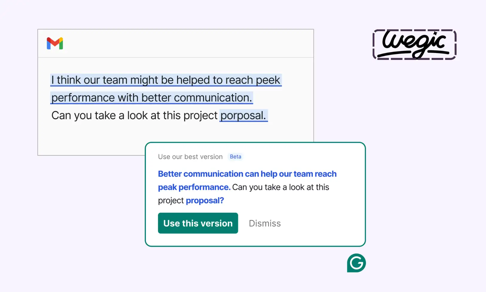 Grammarly's AI assistant providing suggestions for tone, clarity, and grammar directly within a Gmail email. Grammarly's AI assistant providing suggestions for tone, clarity, and grammar directly within a Gmail email.