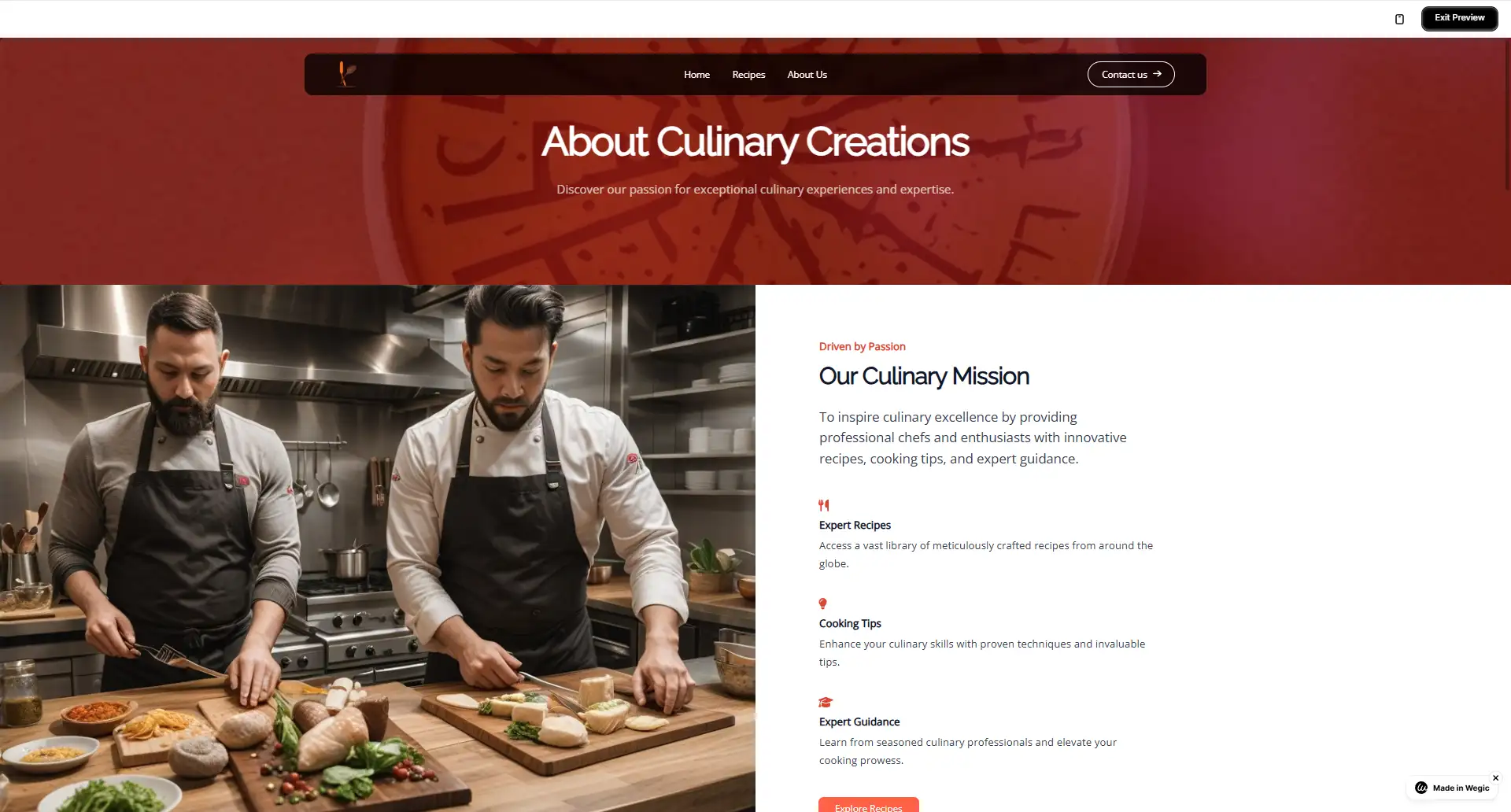 a responsive food website