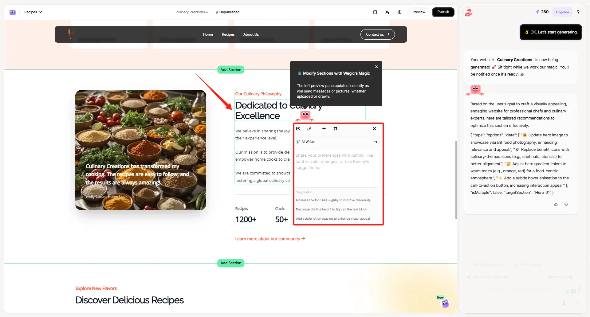 click on the left side of the page to start editing