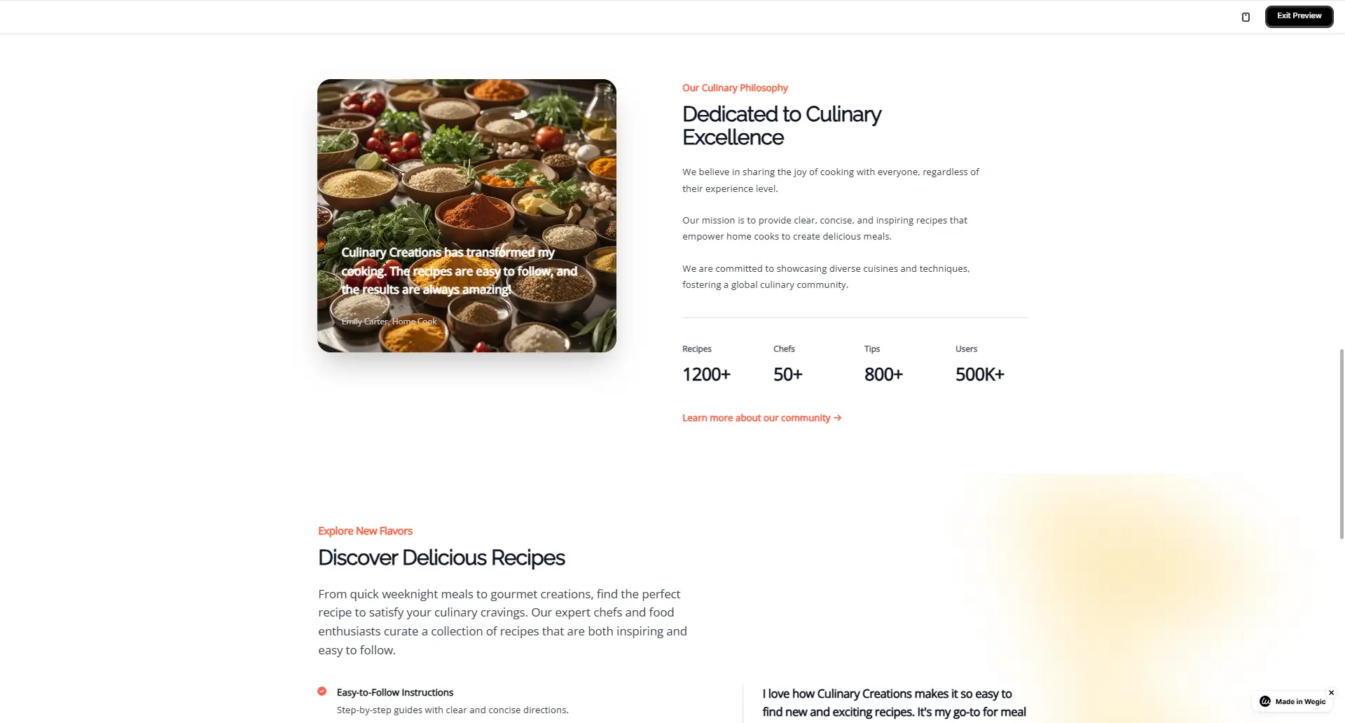 the recipe module of the website