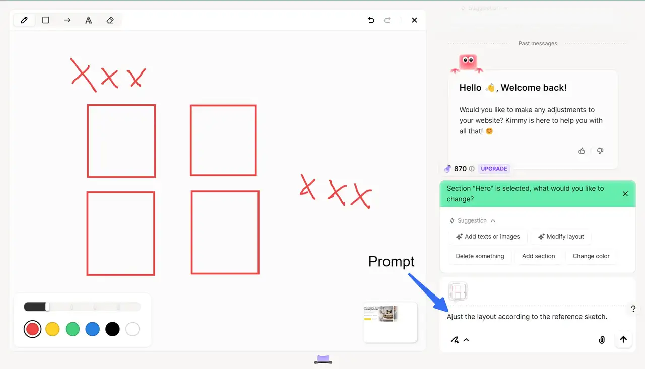 let the ai assistant customize the page layout according to brand needs by circling