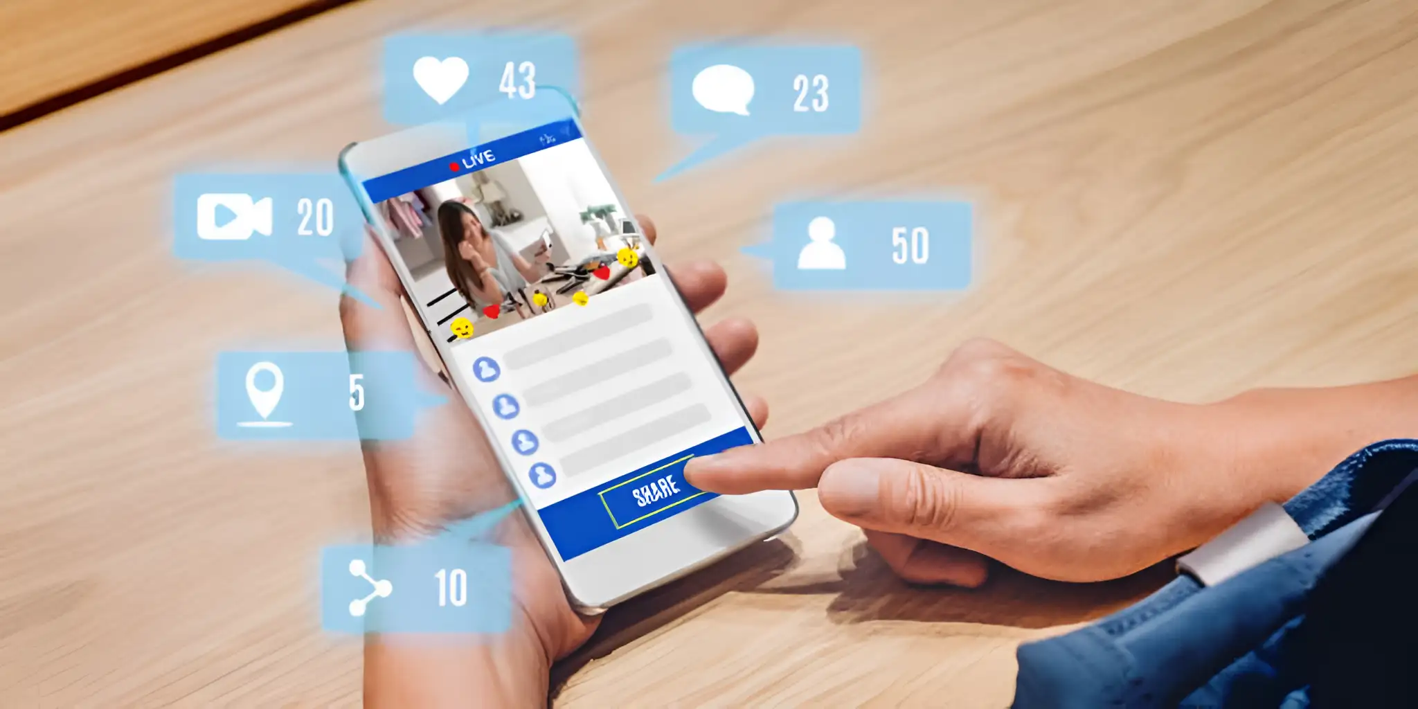 a person is sharing a post on social media using a mobile phone