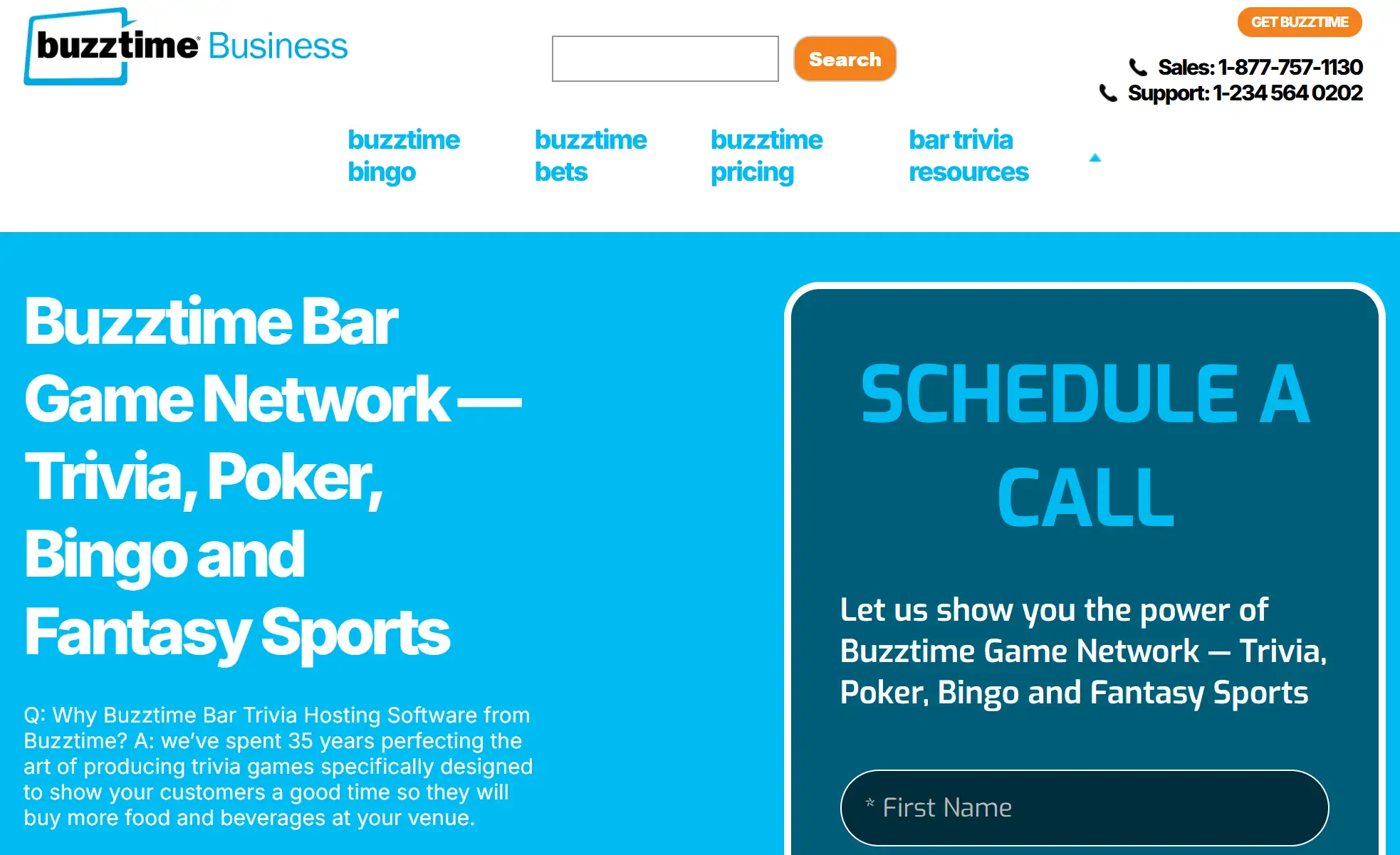 Buzztime's homepage