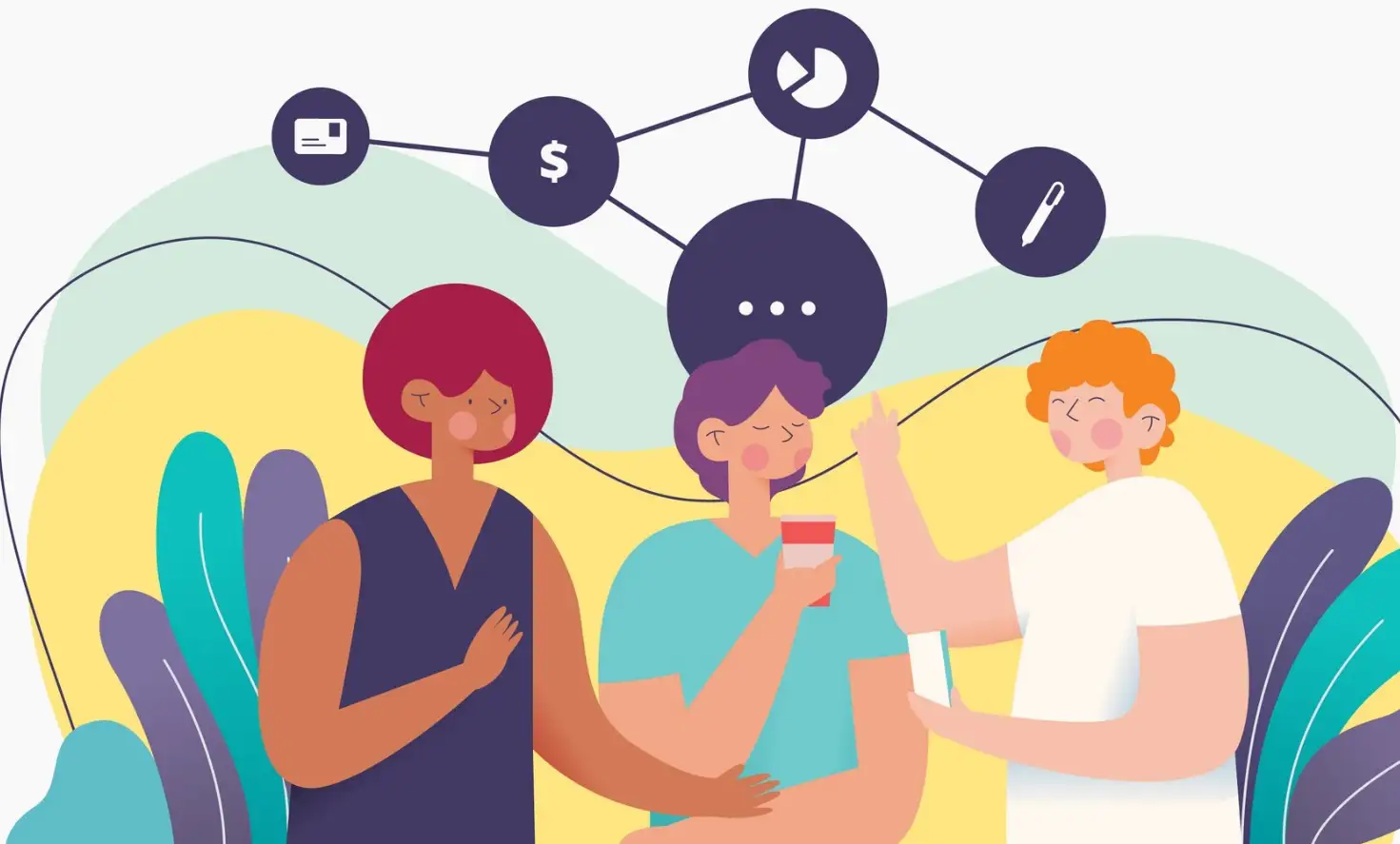 Three people are chatting with each other