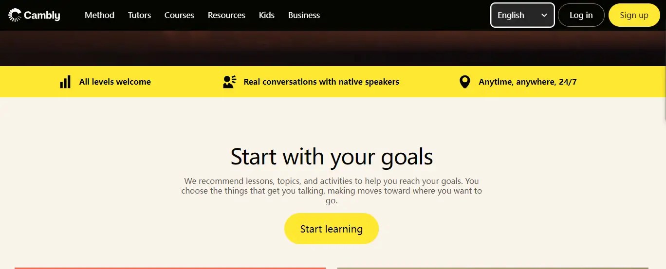 Cambly homepage