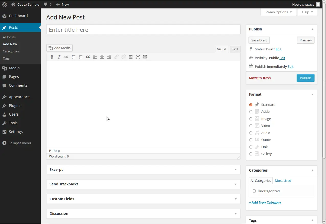WordPress homepage