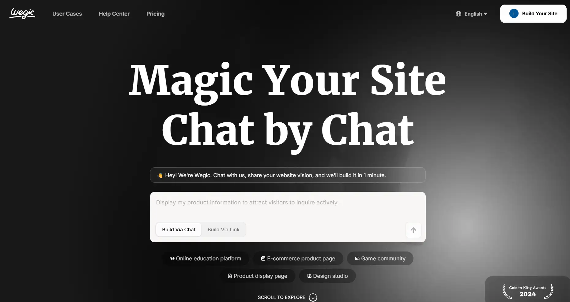 user can use wegic to build websites by chatting