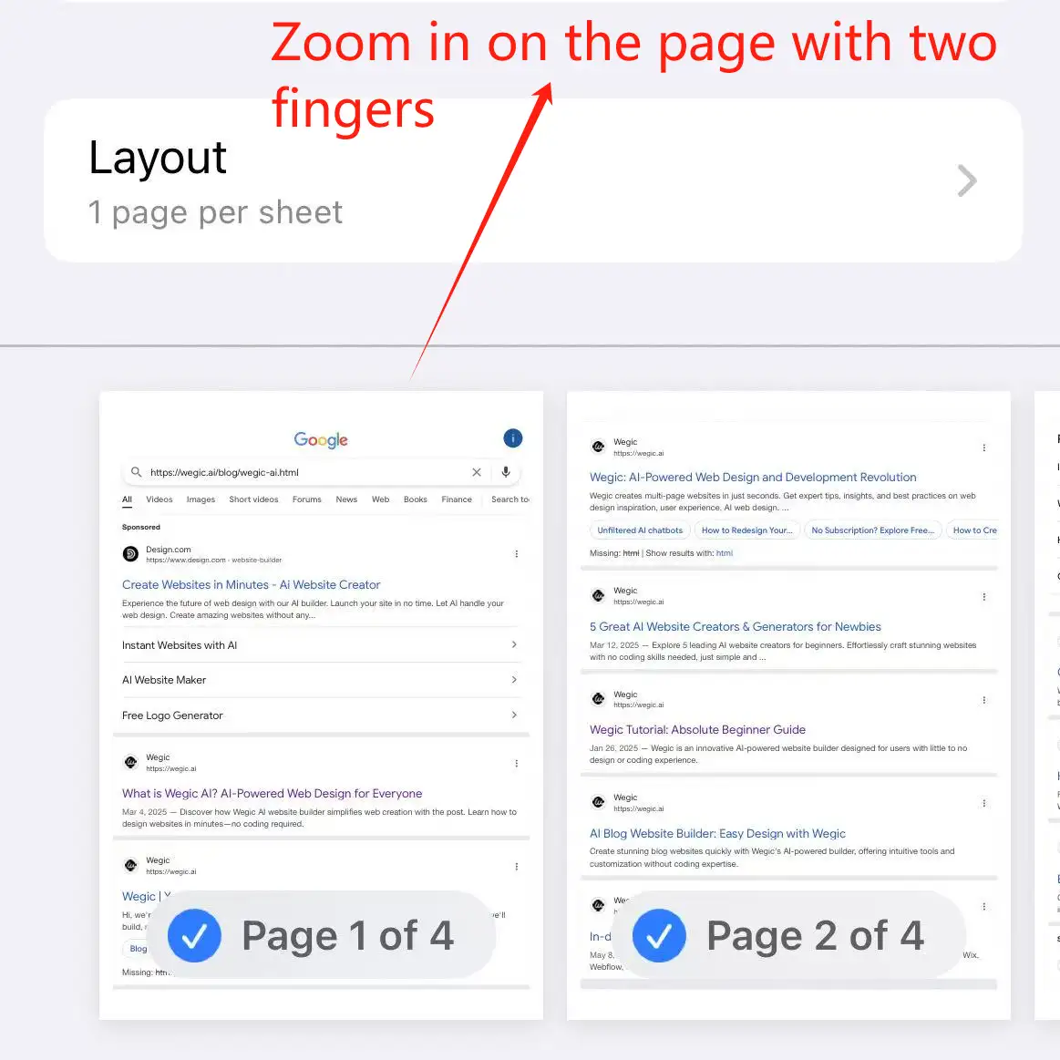 zoom in the page