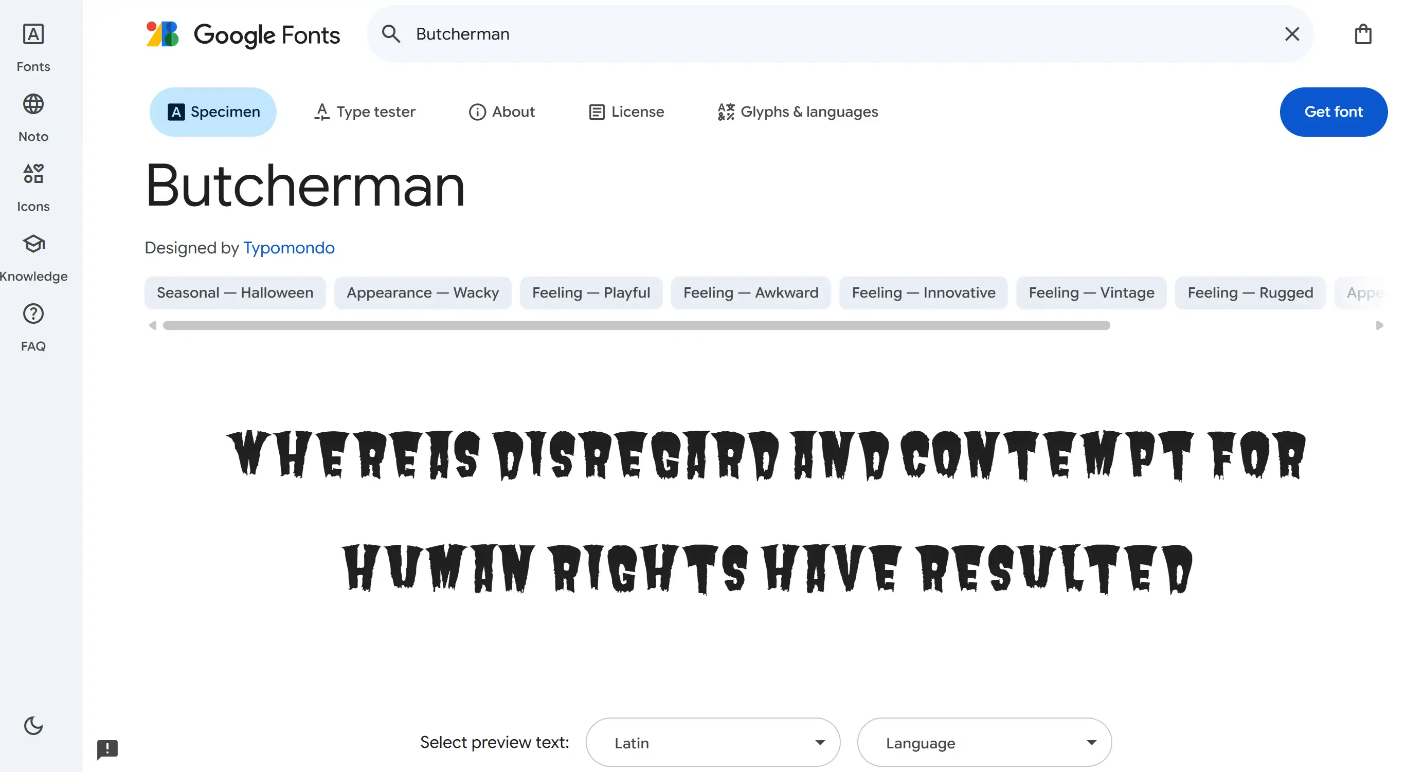 Butcherman font from Google Fonts