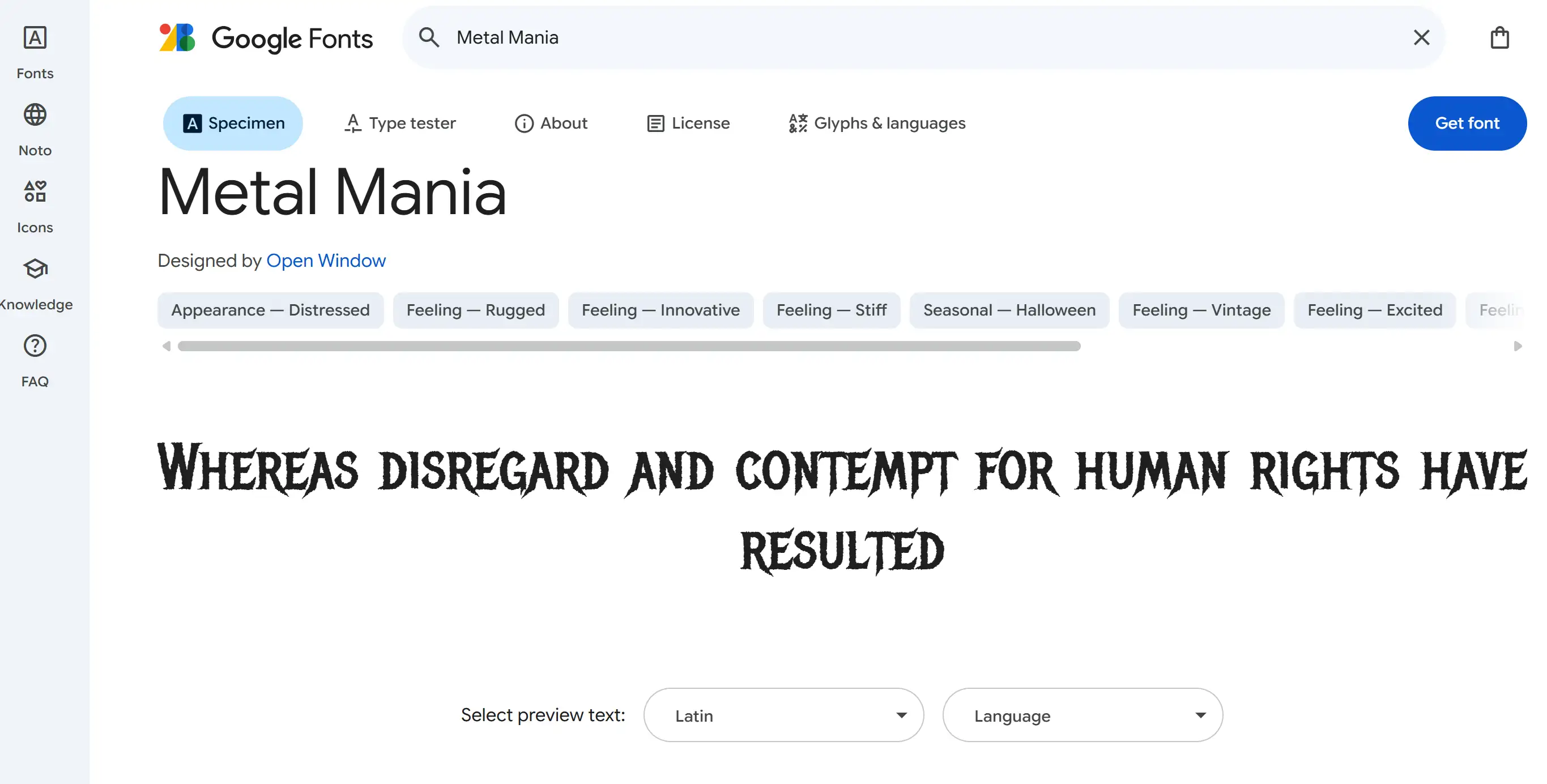 Metal Mania font from Google Fonts