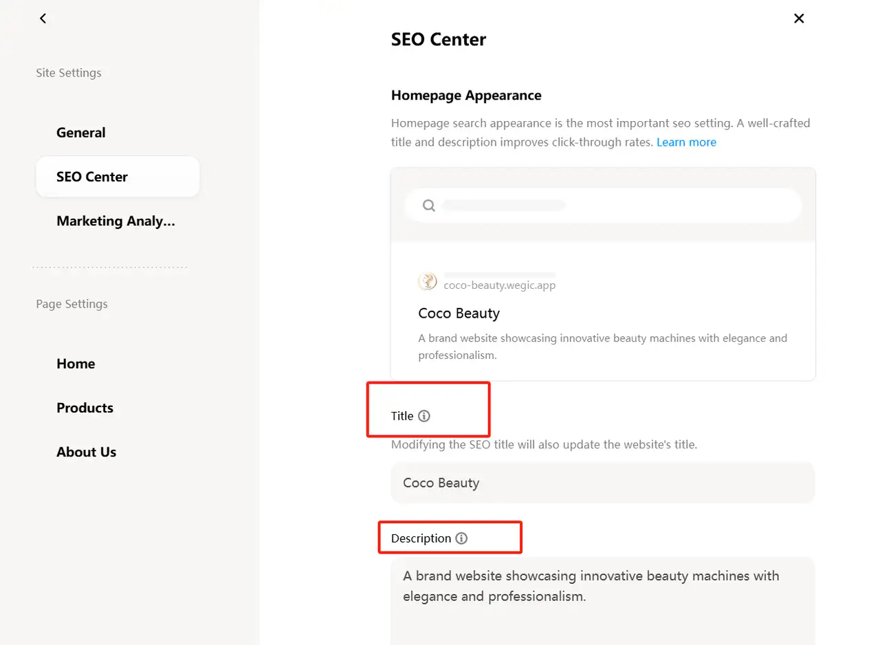 optimize the website's mata information