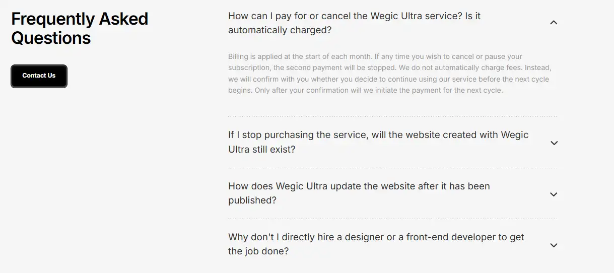 faqs section on the website