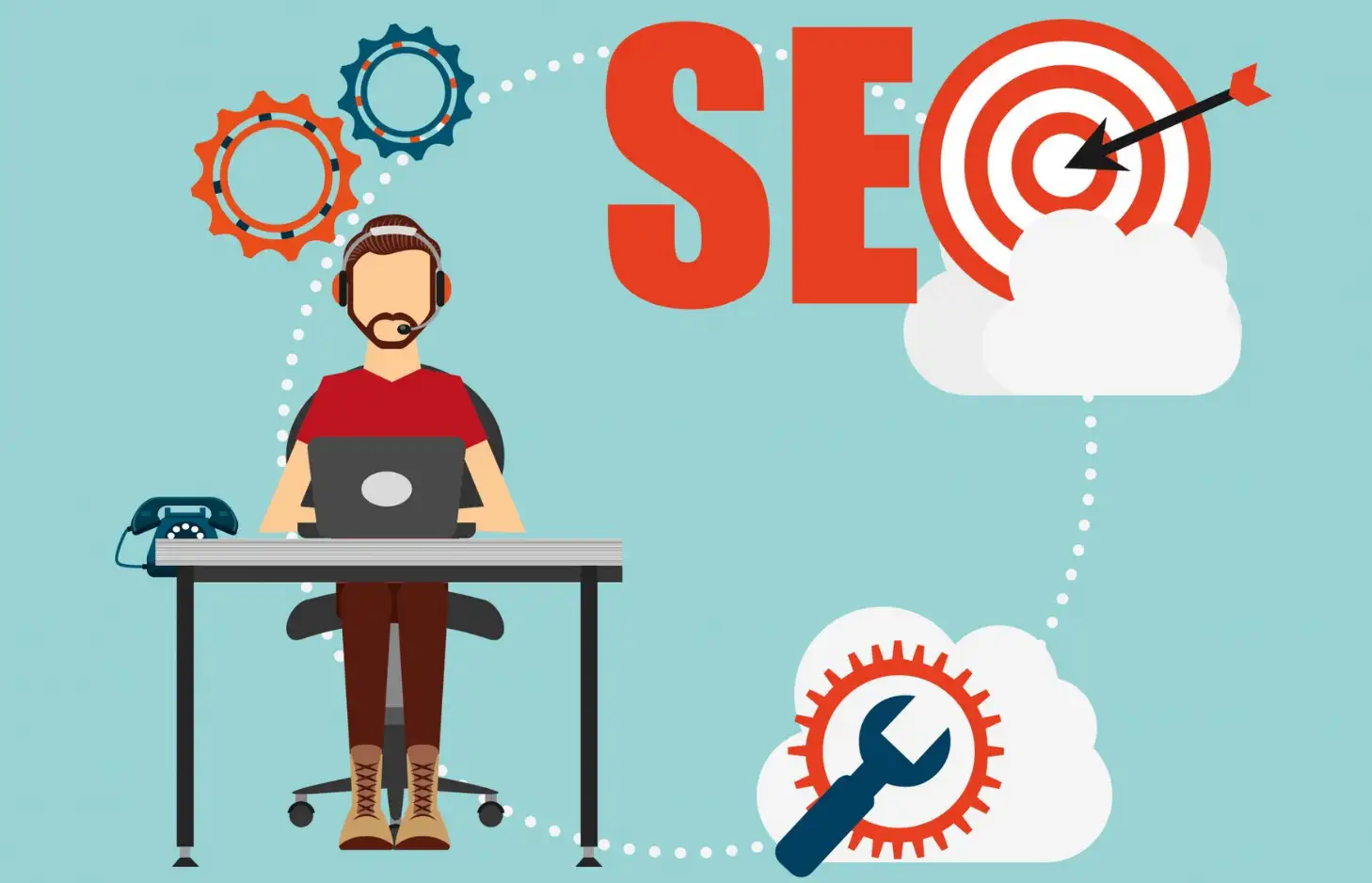 A man sitting behind a computer to do SEO