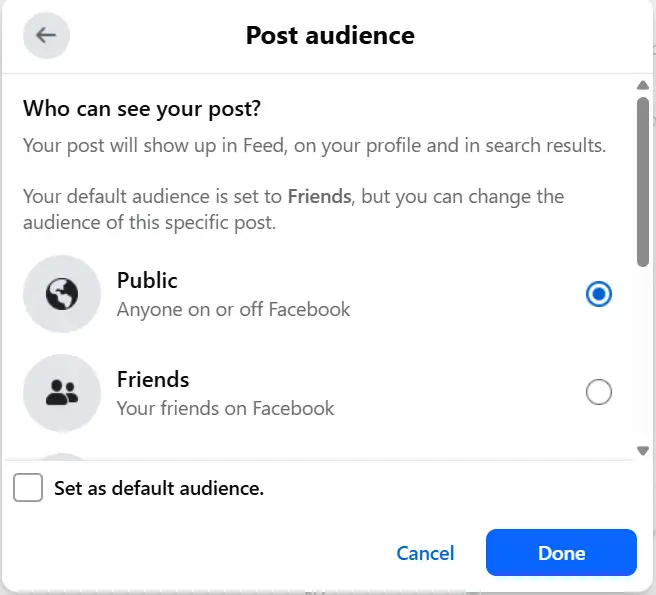Set the post audience as Public