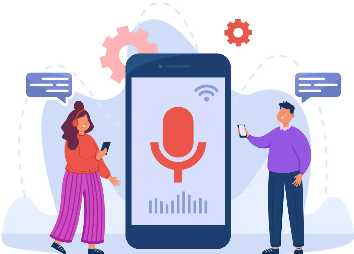 People near phone with voice assistants on screen